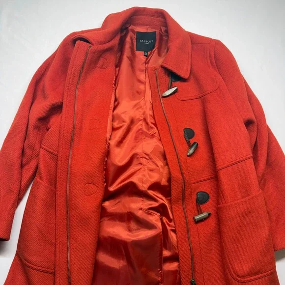 Talbots Wool Toggle Coat Hooded Orange Rust 14W Plus Duffle Jacket - Picture 5 of 12